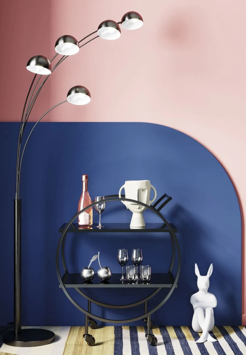 Barki*KARE Design Wózek Barowy Loft 74x85 Cm Czarny Półki Szklane