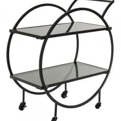 Barki*KARE Design Wózek Barowy Loft 74x85 Cm Czarny Półki Szklane