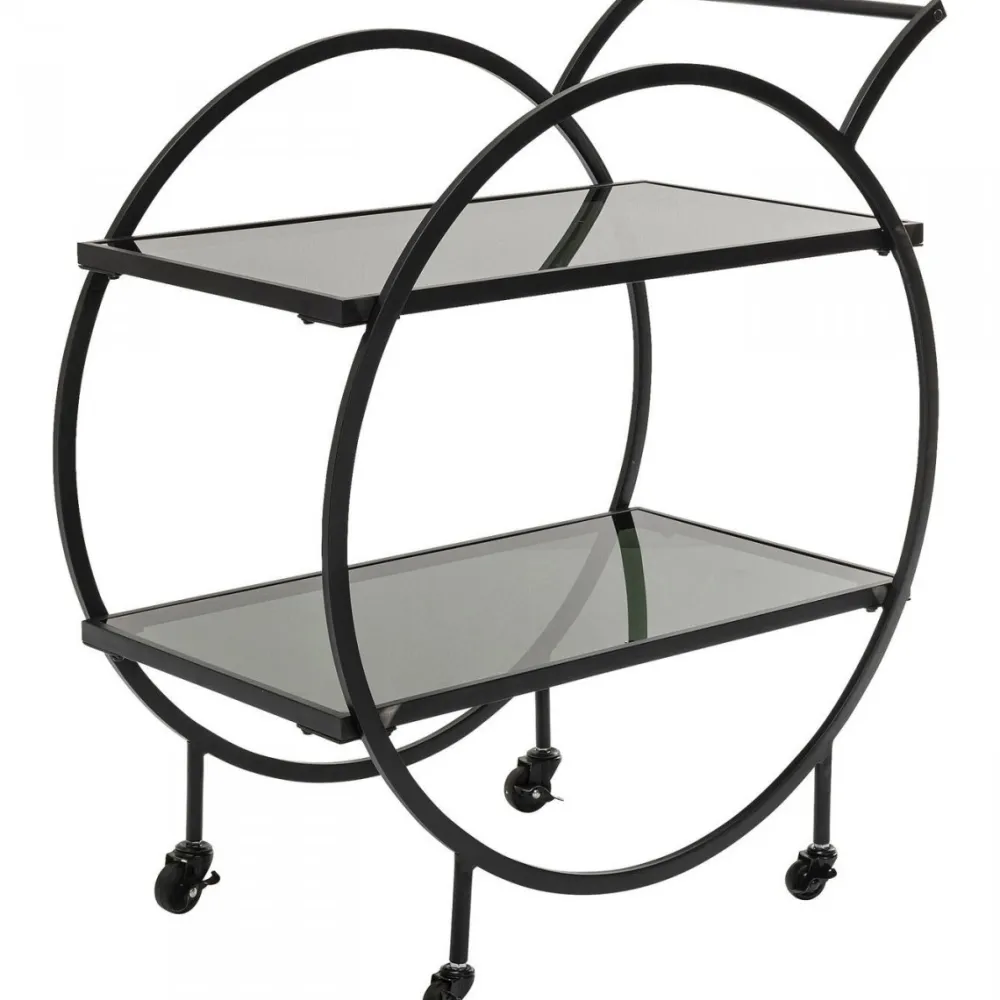 Barki*KARE Design Wózek Barowy Loft 74x85 Cm Czarny Półki Szklane