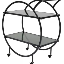 Barki*KARE Design Wózek Barowy Loft 74x85 Cm Czarny Półki Szklane