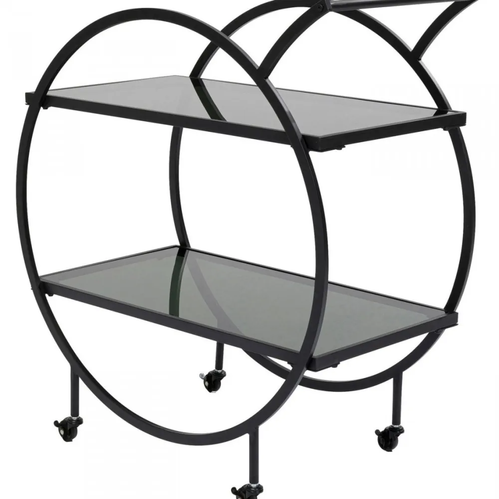 Barki*KARE Design Wózek Barowy Loft 74x85 Cm Czarny Półki Szklane