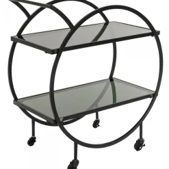 Barki*KARE Design Wózek Barowy Loft 74x85 Cm Czarny Półki Szklane