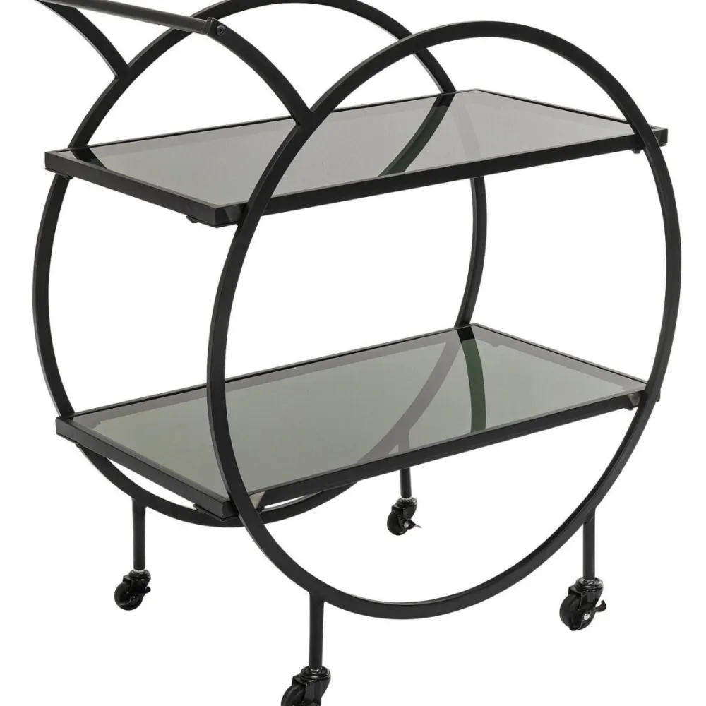 Barki*KARE Design Wózek Barowy Loft 74x85 Cm Czarny Półki Szklane