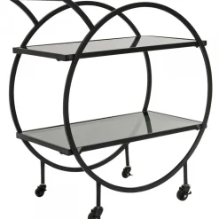 Barki*KARE Design Wózek Barowy Loft 74x85 Cm Czarny Półki Szklane