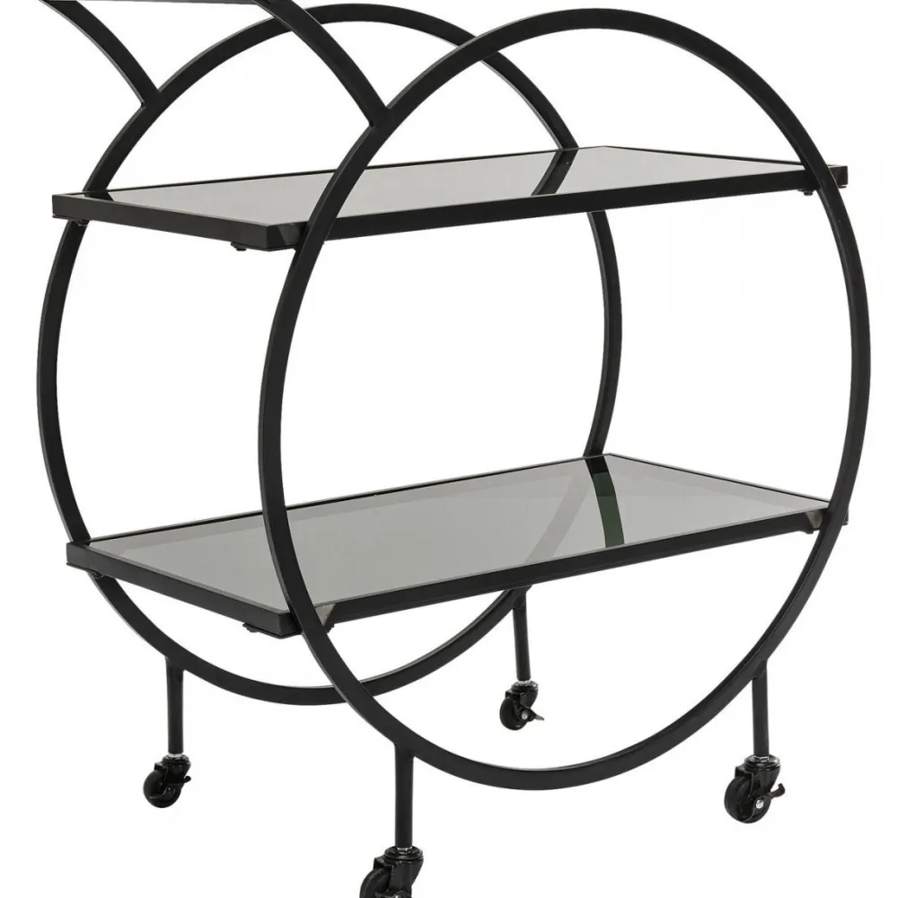 Barki*KARE Design Wózek Barowy Loft 74x85 Cm Czarny Półki Szklane