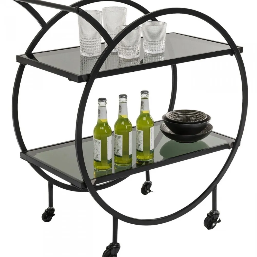 Barki*KARE Design Wózek Barowy Loft 74x85 Cm Czarny Półki Szklane