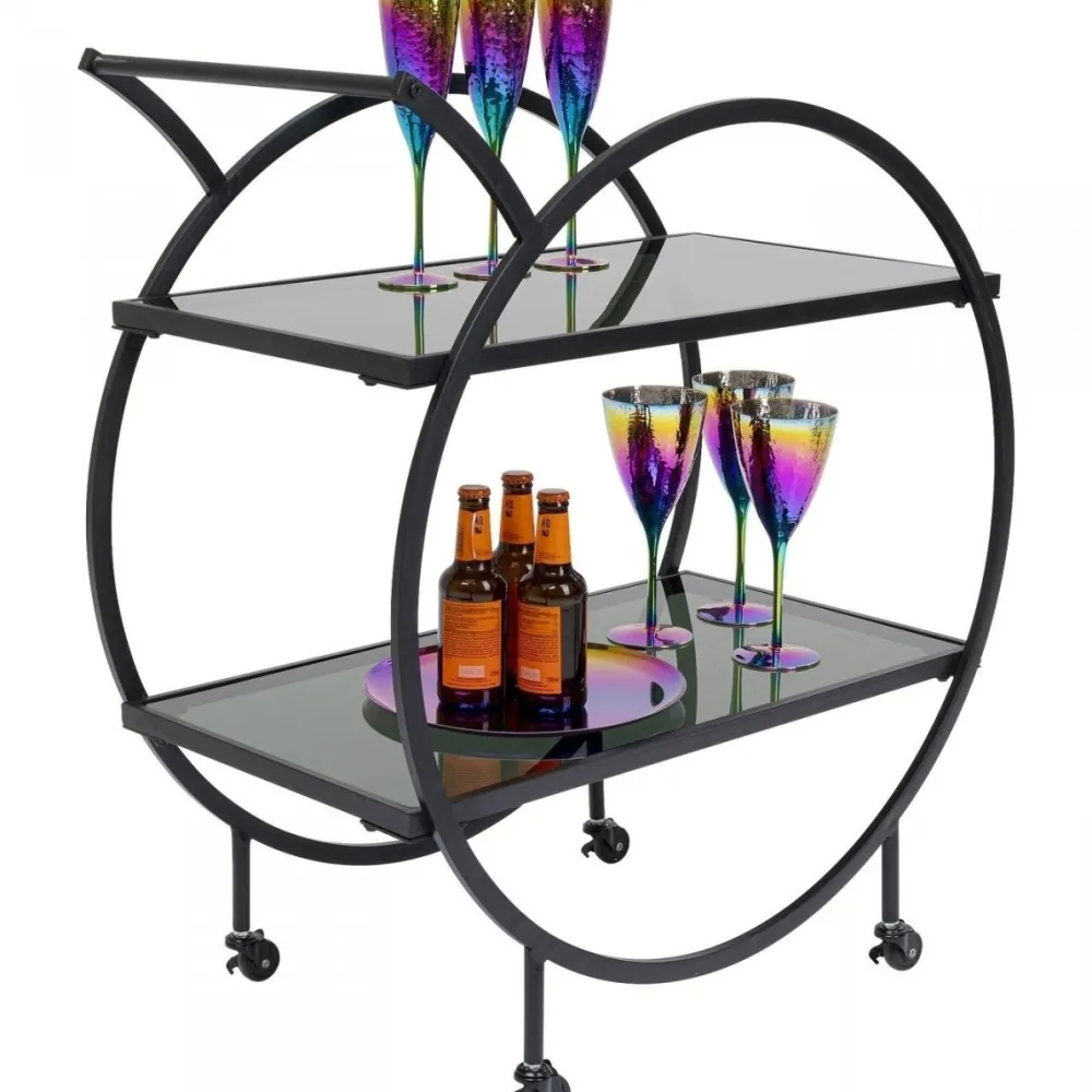Barki*KARE Design Wózek Barowy Loft 74x85 Cm Czarny Półki Szklane