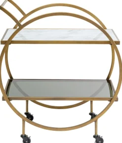 Barki*KARE Design Wózek Barowy Loft 74x85 Cm Mosiężny Półki Szklane