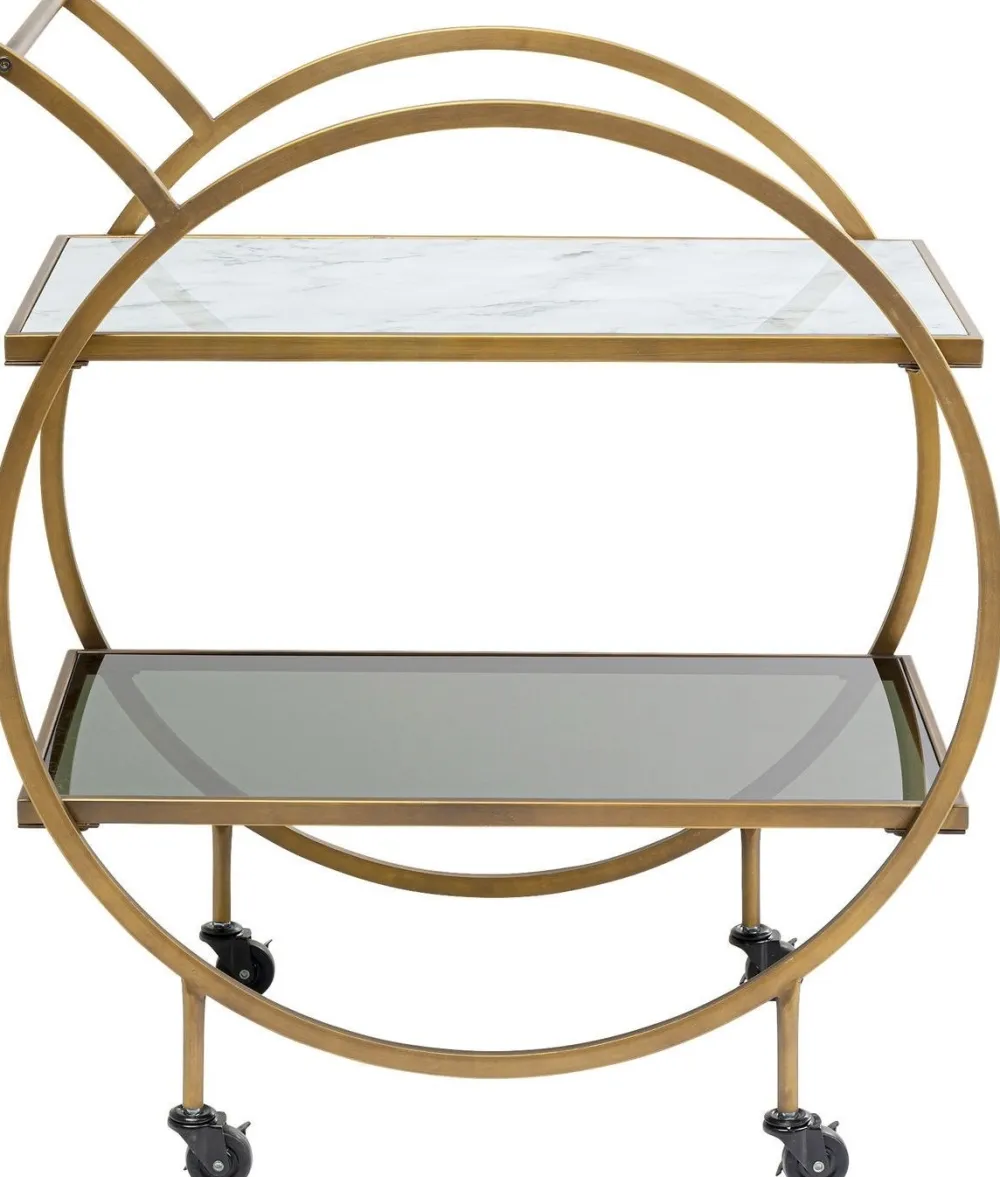Barki*KARE Design Wózek Barowy Loft 74x85 Cm Mosiężny Półki Szklane