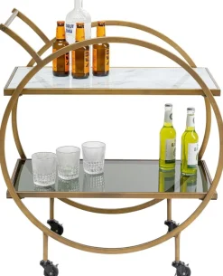 Barki*KARE Design Wózek Barowy Loft 74x85 Cm Mosiężny Półki Szklane