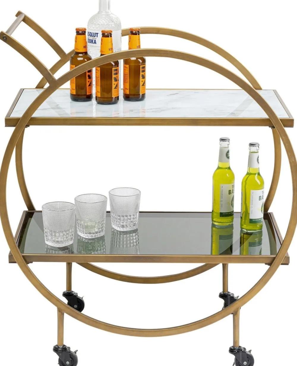 Barki*KARE Design Wózek Barowy Loft 74x85 Cm Mosiężny Półki Szklane