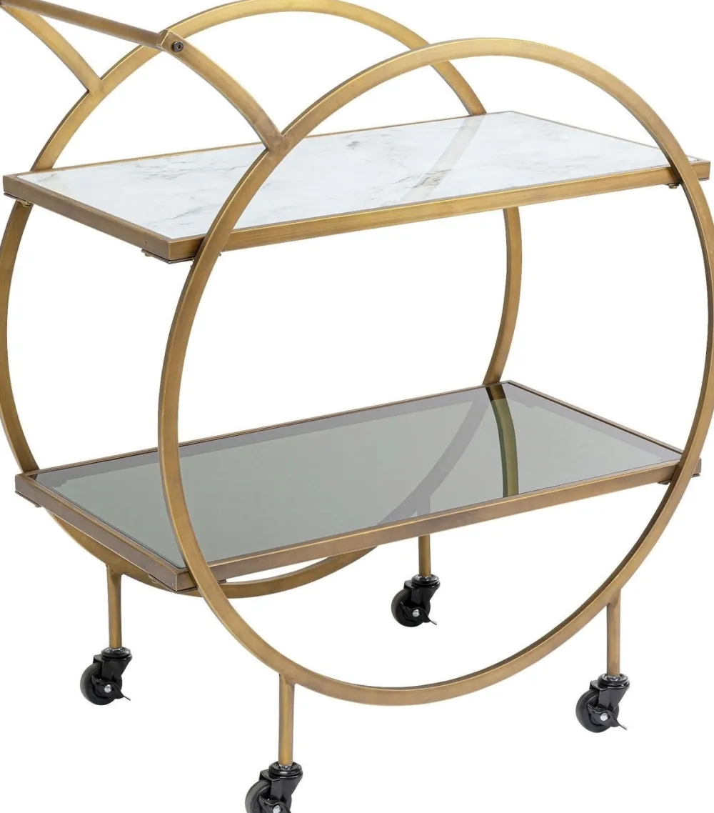 Barki*KARE Design Wózek Barowy Loft 74x85 Cm Mosiężny Półki Szklane