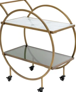 Barki*KARE Design Wózek Barowy Loft 74x85 Cm Mosiężny Półki Szklane