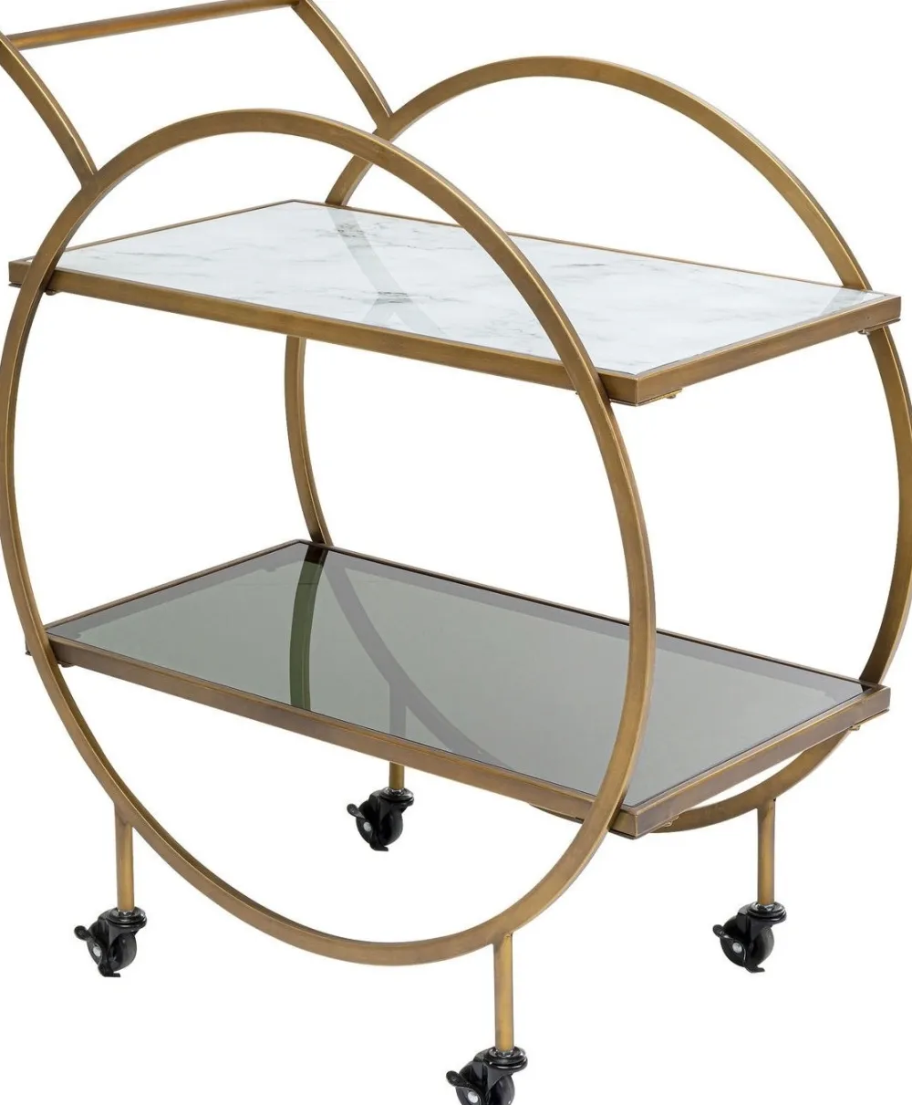 Barki*KARE Design Wózek Barowy Loft 74x85 Cm Mosiężny Półki Szklane