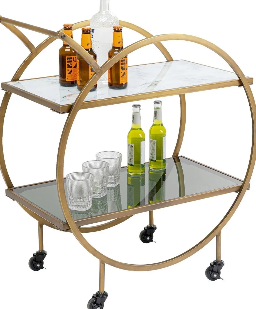 Barki*KARE Design Wózek Barowy Loft 74x85 Cm Mosiężny Półki Szklane