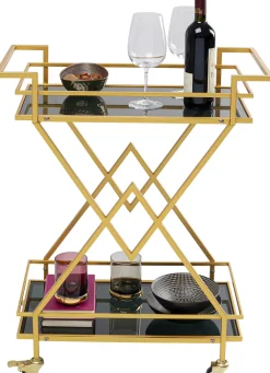 Barki*KARE Design Wózek Barowy Pyramids 65x79 Cm Złoty - Półki Szklane Przydymione