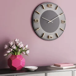 Zegary*KARE Design Zegar ścienny Leonardo Ø49 Cm Szaro-złoty