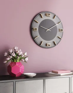 Zegary*KARE Design Zegar ścienny Leonardo Ø49 Cm Szaro-złoty