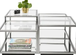 Stoliki Kawowe*KARE Design Zestaw Czterech Stolików Kawowych Luigi Srebrne - Blaty Szklane