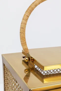 Lampiony I Latarenki*KARE Design Zestaw 2 Dużych Latarenek Złotych Ze Stali Nierdzewnej I Trawy Morskiej