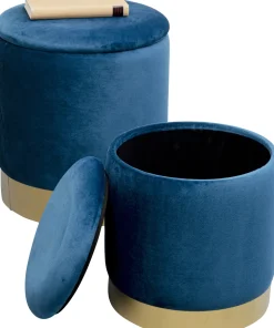 Pufy*KARE Design Zestaw Dwóch Puf Tapicerowanych Ze Schowkiem Niebieskie Podstawy Złote