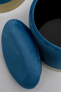 Pufy*KARE Design Zestaw Dwóch Puf Tapicerowanych Ze Schowkiem Niebieskie Podstawy Złote