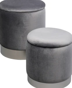Pufy*KARE Design Zestaw Dwóch Puf Tapicerowanych Ze Schowkiem Szare Podstawy Srebrne