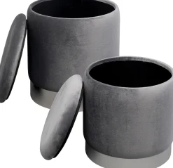 Pufy*KARE Design Zestaw Dwóch Puf Tapicerowanych Ze Schowkiem Szare Podstawy Srebrne