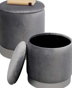Pufy*KARE Design Zestaw Dwóch Puf Tapicerowanych Ze Schowkiem Szare Podstawy Srebrne