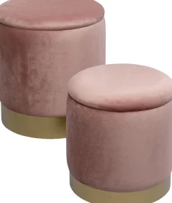 Pufy*KARE Design Zestaw Dwóch Puf Tapicerowanych Ze Schowkiem Różowe Podstawy Złote