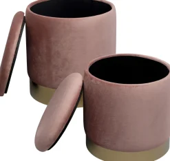 Pufy*KARE Design Zestaw Dwóch Puf Tapicerowanych Ze Schowkiem Różowe Podstawy Złote