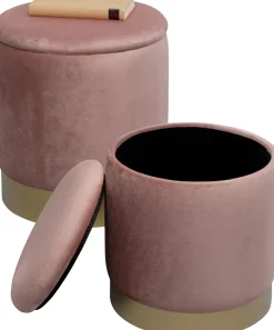 Pufy*KARE Design Zestaw Dwóch Puf Tapicerowanych Ze Schowkiem Różowe Podstawy Złote