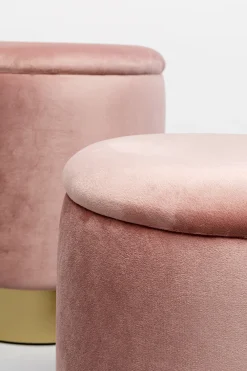 Pufy*KARE Design Zestaw Dwóch Puf Tapicerowanych Ze Schowkiem Różowe Podstawy Złote