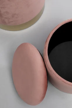 Pufy*KARE Design Zestaw Dwóch Puf Tapicerowanych Ze Schowkiem Różowe Podstawy Złote