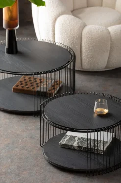 Stoliki Kawowe*KARE Design Zestaw Dwóch Stolików Blaty MDF Rama Stalowa - Kolor Czarny