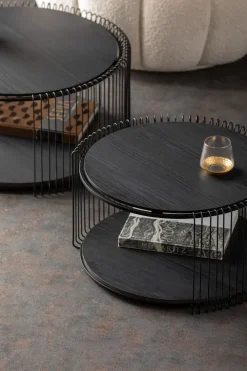 Stoliki Kawowe*KARE Design Zestaw Dwóch Stolików Blaty MDF Rama Stalowa - Kolor Czarny