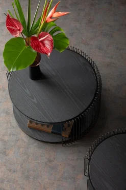 Stoliki Kawowe*KARE Design Zestaw Dwóch Stolików Blaty MDF Rama Stalowa - Kolor Czarny