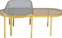 Stoliki Kawowe*KARE Design Zestaw Dwóch Stolików Blaty Szklane Brązowy I Przdymiony Nogi Złote