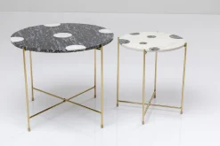 Stoliki Kawowe*KARE Design Zestaw Dwóch Stolików Do Salonu Czarno-białe Nogi Złote