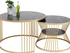 Stoliki Kawowe*KARE Design Zestaw Dwóch Stolików Kawowych Roma - Złote - Blaty Marmur