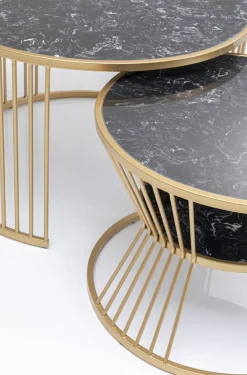 Stoliki Kawowe*KARE Design Zestaw Dwóch Stolików Kawowych Roma - Złote - Blaty Marmur