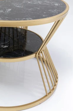 Stoliki Kawowe*KARE Design Zestaw Dwóch Stolików Kawowych Roma - Złote - Blaty Marmur