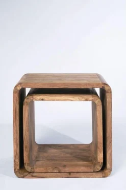 Stoliki Kawowe*KARE Design Zestaw Dwóch Stolików Kawowych Authentico Cube Drewniane