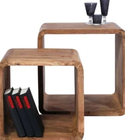 Stoliki Kawowe*KARE Design Zestaw Dwóch Stolików Kawowych Authentico Cube Drewniane