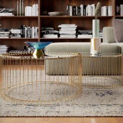 Stoliki Kawowe*KARE Design Zestaw Dwóch Stolików Kawowych Wire Mosiężne