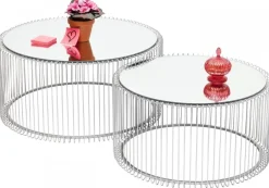 Stoliki Kawowe*KARE Design Zestaw Dwóch Stolików Kawowych Wire Srebrne