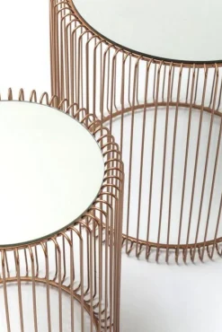Stoliki Kawowe*KARE Design Zestaw Dwóch Stolików Wire Copper Miedziane - Blaty Lustrzane
