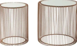 Stoliki Kawowe*KARE Design Zestaw Dwóch Stolików Wire Copper Miedziane - Blaty Lustrzane