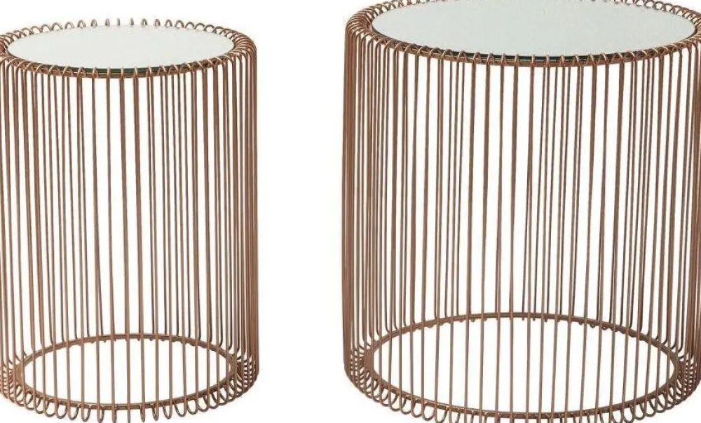 Stoliki Kawowe*KARE Design Zestaw Dwóch Stolików Wire Copper Miedziane - Blaty Lustrzane