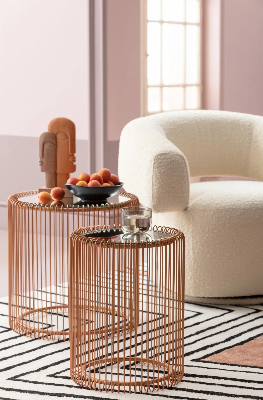 Stoliki Kawowe*KARE Design Zestaw Dwóch Stolików Wire Copper Miedziane - Blaty Lustrzane